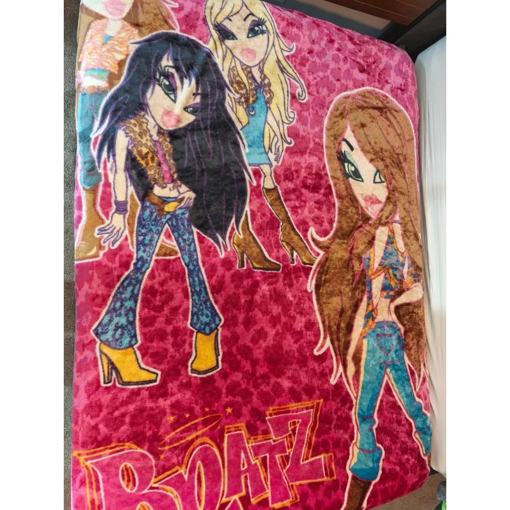 Bratz Pink Leopard Print Plush Throw Blanket Y2K Jade Cloe Yasmin Fleece Vintage